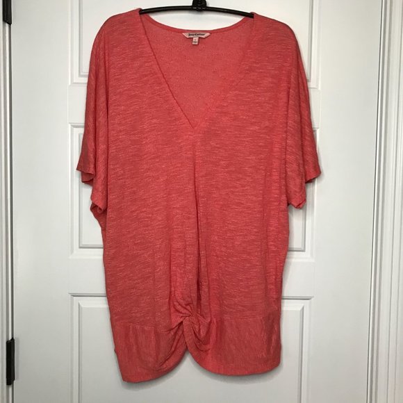 Juicy‎ Couture Viscose Blend V-Neck Short Sleeve Blouse Women's Large Faux Tie - Picture 2 of 9